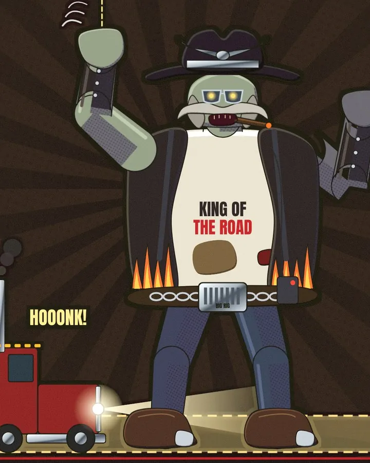 Big Rig, zombie king of the road in a cowboy hat.