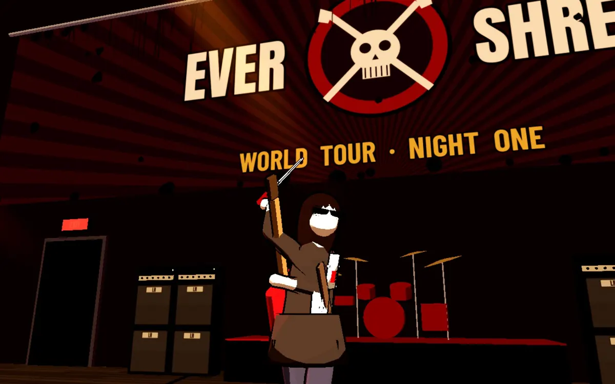 The rock star takes the stage, katana in hand.